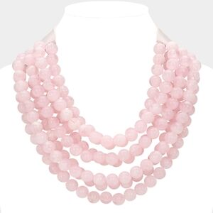 Dust Pink Magnetic Collar Multi Chain Strand Faceted Beaded Necklace Layered